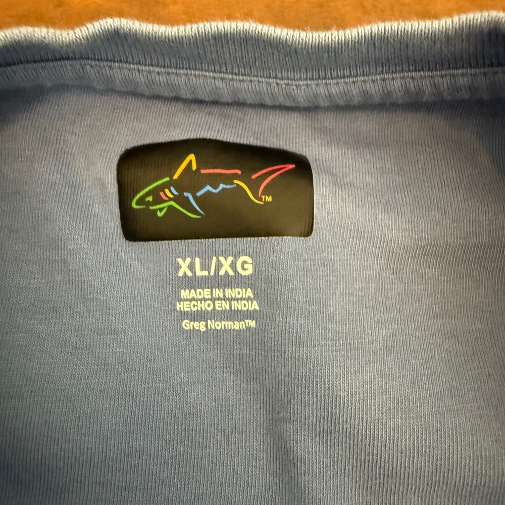 Greg Norman Mens XL Light Blue Cotton Short Sleeve Shark Logo Crewneck T-Shirt - Picture 3 of 7